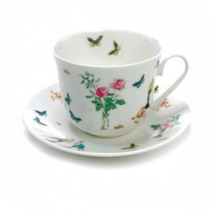 ROY KIRKHAM FINE BONE CHINA | PERROQUET SET OF TWO ''CHATSWORTH'' LARGE BREAKFAST CUP & SAUCERS